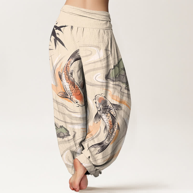 Buddha Stones Dames harembroek met elastische Taille en koivissen- en rotsgolfpatroon - image 7