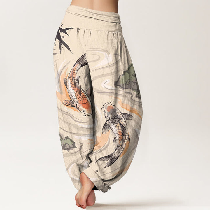 Buddha Stones Dames harembroek met elastische Taille en koivissen- en rotsgolfpatroon - image 7
