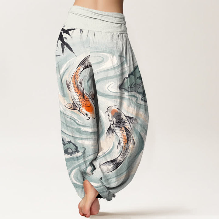 Buddha Stones Dames harembroek met elastische Taille en koivissen- en rotsgolfpatroon - image 10