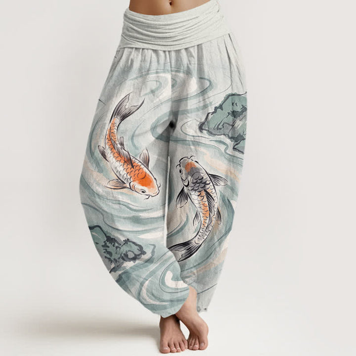 Buddha Stones Dames harembroek met elastische Taille en koivissen- en rotsgolfpatroon - AliceBlue - US16, UK/AU20, EU48 (3XL) - image 8