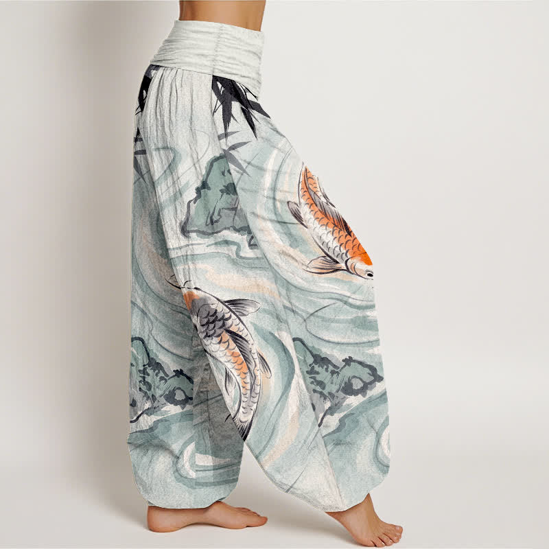 Buddha Stones Dames harembroek met elastische Taille en koivissen- en rotsgolfpatroon - image 9