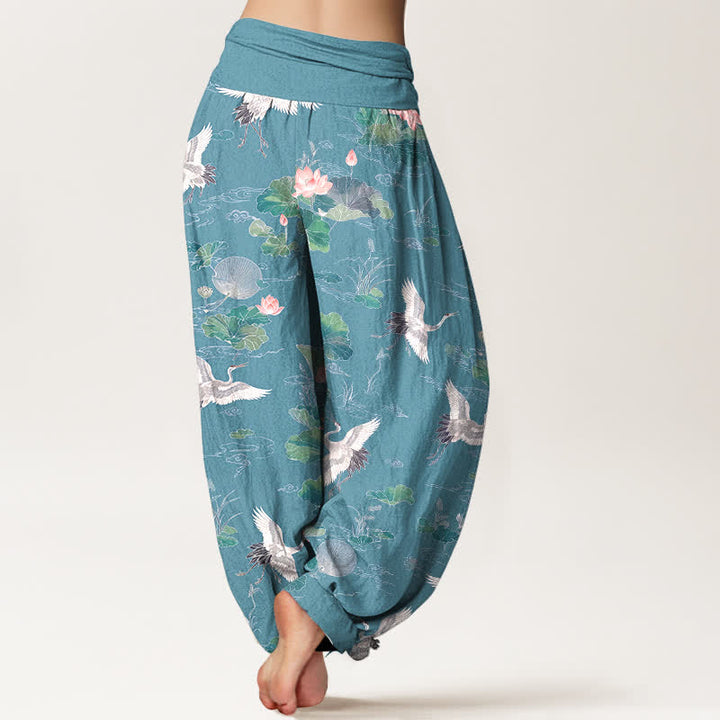 Buddha Stones Elegante katoenen damesharembroek met kraanvogel- en lotusmotief en elastische Taille . - image 10