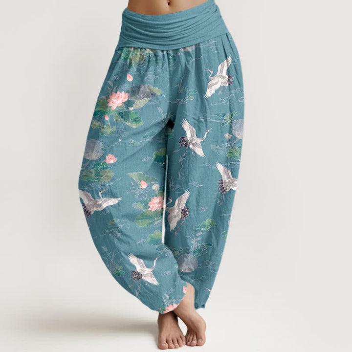 Buddha Stones Elegante katoenen damesharembroek met kraanvogel- en lotusmotief en elastische Taille . - Middelgroot Turkoois - US16, UK/AU20, EU48 (3XL) - image 8