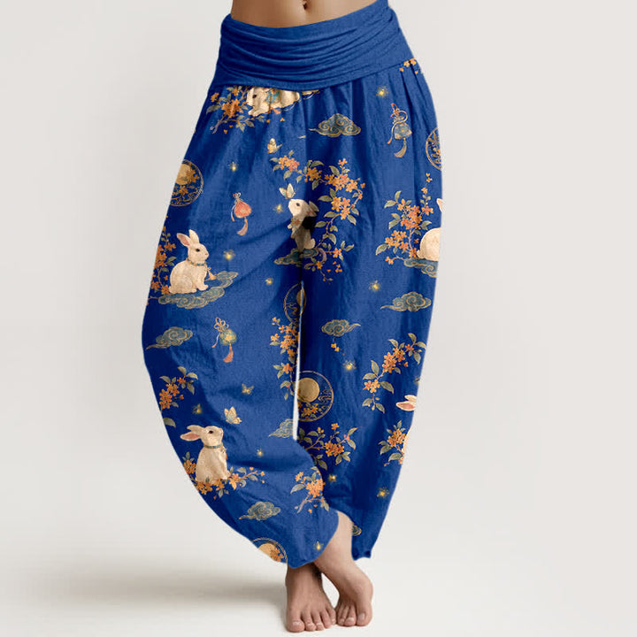 Buddha Stones Dames harembroek met elastische Taille en konijnenprint van Cotton Moon - Lichtgeel - US16, UK/AU20, EU48 (3XL) - image 0