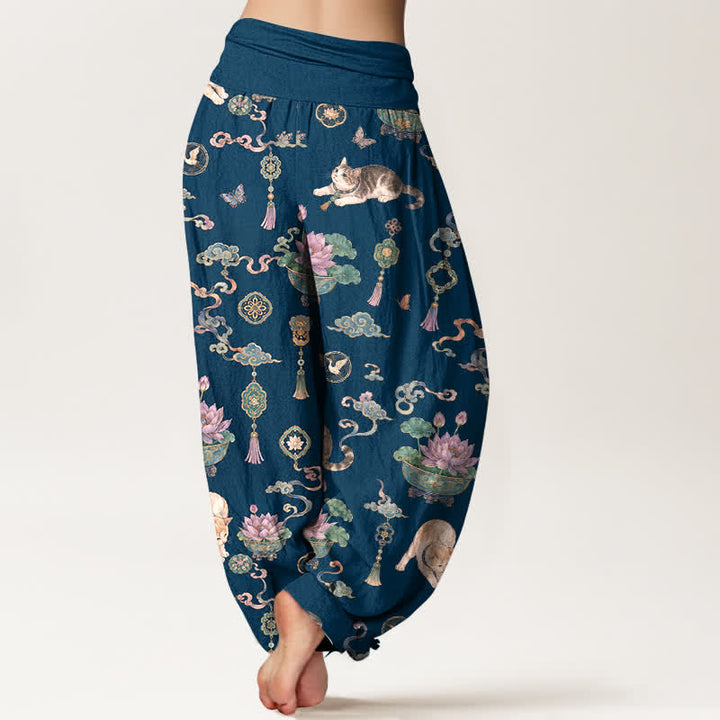 Buddha Stones Dames harembroek met elastische Taille en lotusbloemmotief, kattenkwastjes - image 2