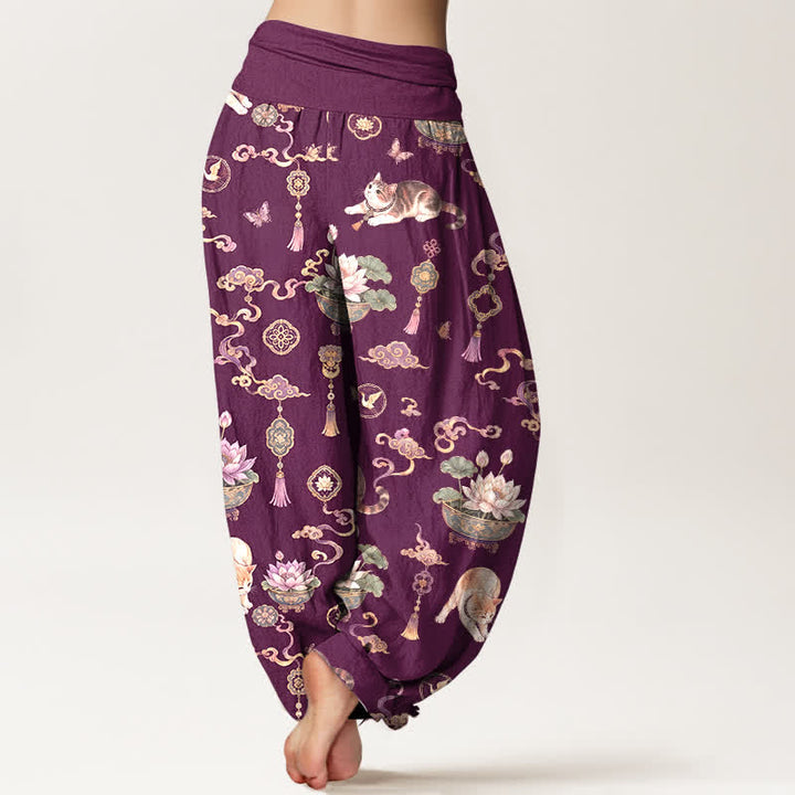 Buddha Stones Dames harembroek met elastische Taille en lotusbloemmotief, kattenkwastjes - image 7