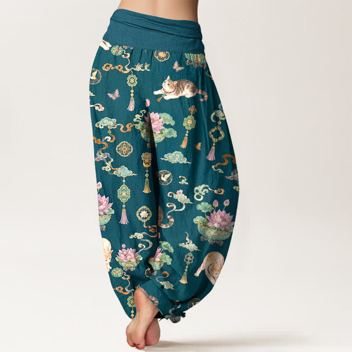Buddha Stones Dames harembroek met elastische Taille en lotusbloemmotief, kattenkwastjes - image 10