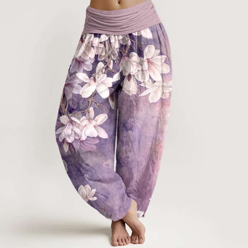Buddha Stones Dames harembroek met elastische Taille en katoenen witte magnoliaprint - Distel - US16, UK/AU20, EU48 (3XL) - image 8