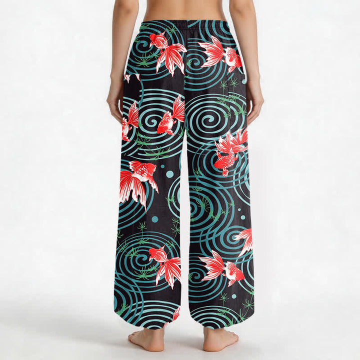 Buddha Stones Dames harembroek met elastische Taille en Zakken , gemaakt van katoen met een oosters koi-rimpelpatroon. - image 2
