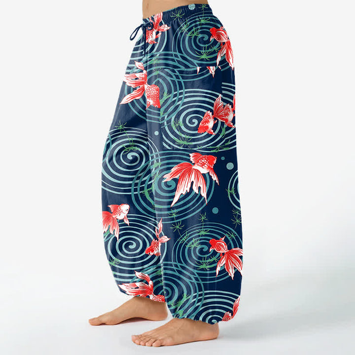 Buddha Stones Dames harembroek met elastische Taille en Zakken , gemaakt van katoen met een oosters koi-rimpelpatroon. - image 8