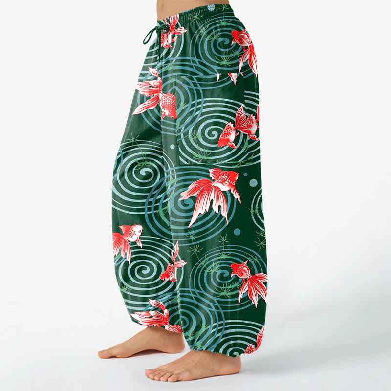 Buddha Stones Dames harembroek met elastische Taille en Zakken , gemaakt van katoen met een oosters koi-rimpelpatroon. - image 11