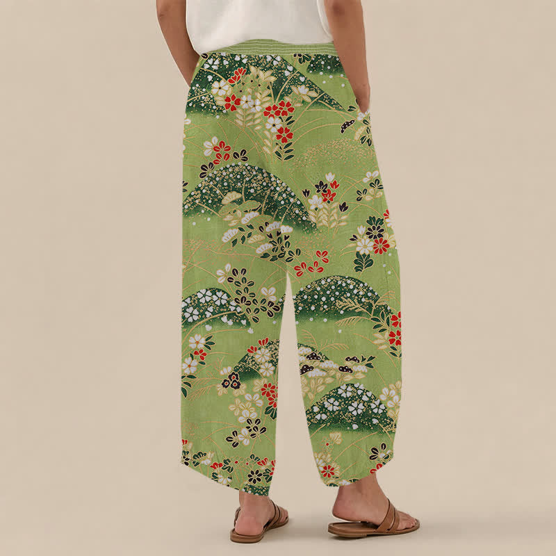 Buddha Stones Dames harembroek met plooien, elastische taille en Taille, in Cotton Hill-bloesempatroon. - image 2