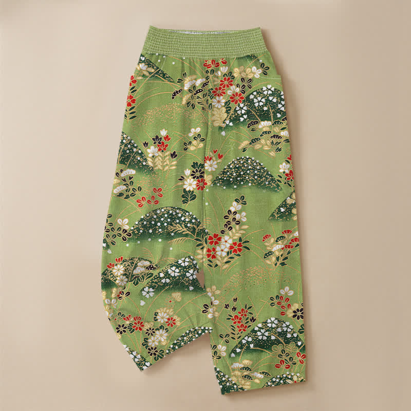 Buddha Stones Dames harembroek met plooien, elastische taille en Taille, in Cotton Hill-bloesempatroon. - image 3