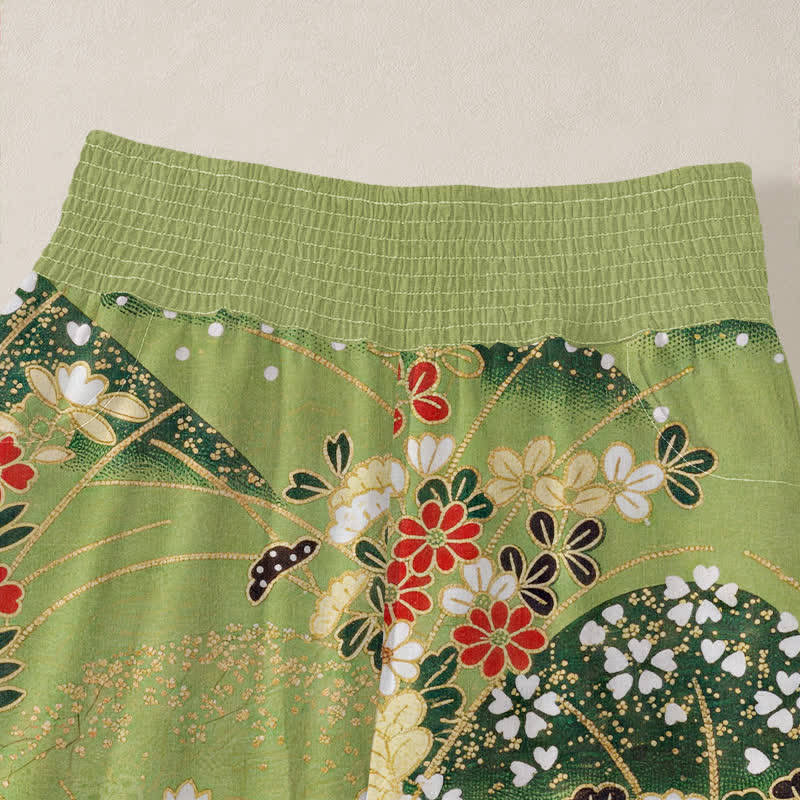 Buddha Stones Dames harembroek met plooien, elastische taille en Taille, in Cotton Hill-bloesempatroon. - image 4