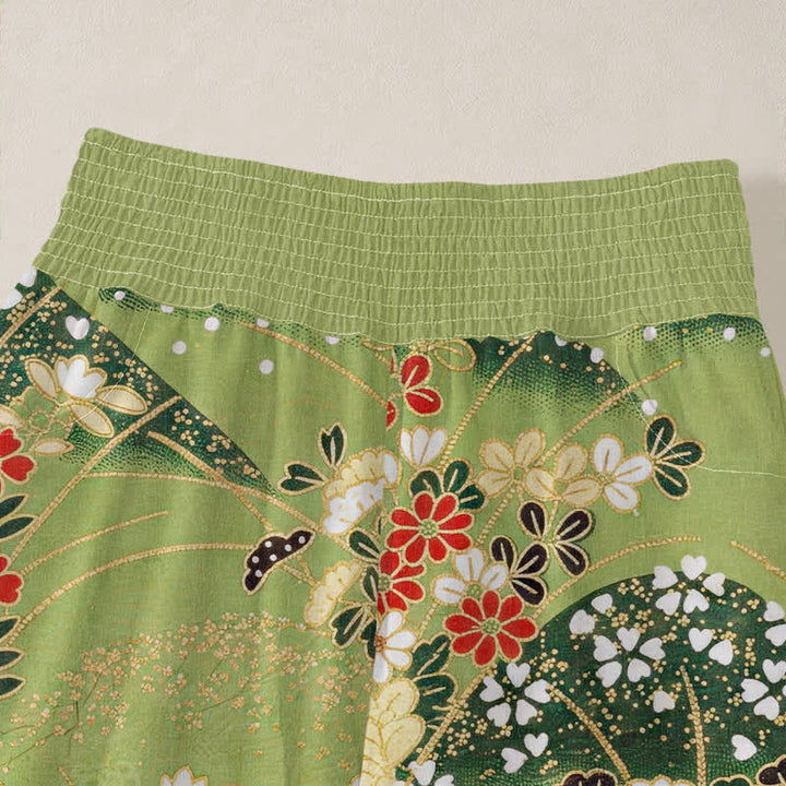 Buddha Stones Dames harembroek met plooien, elastische taille en Taille, in Cotton Hill-bloesempatroon. - image 4