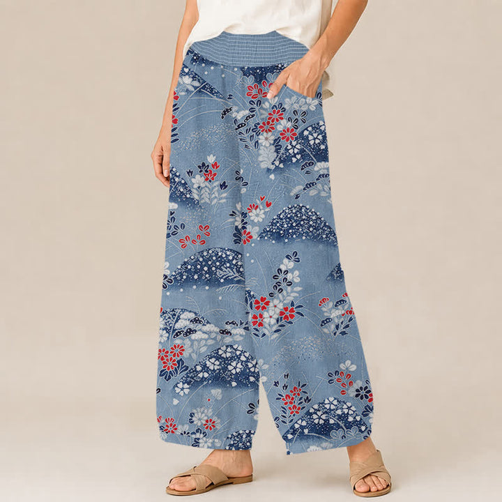 Buddha Stones Dames harembroek met plooien, elastische taille en Taille, in Cotton Hill-bloesempatroon. - image 7