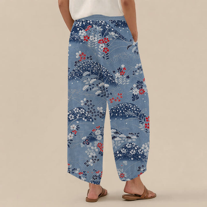 Buddha Stones Dames harembroek met plooien, elastische taille en Taille, in Cotton Hill-bloesempatroon. - image 8
