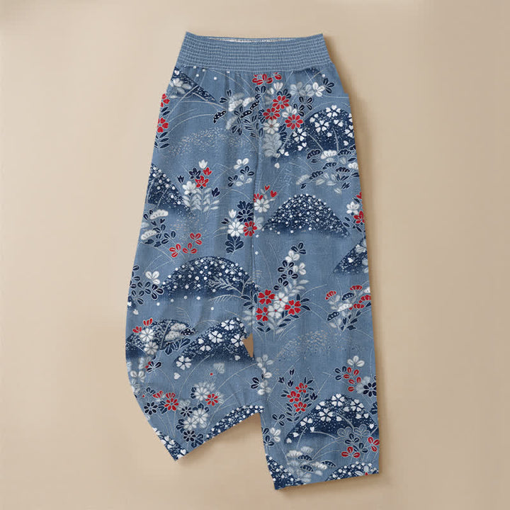 Buddha Stones Dames harembroek met plooien, elastische taille en Taille, in Cotton Hill-bloesempatroon. - image 9