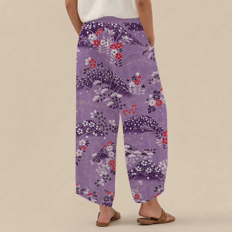 Buddha Stones Dames harembroek met plooien, elastische taille en Taille, in Cotton Hill-bloesempatroon. - image 12