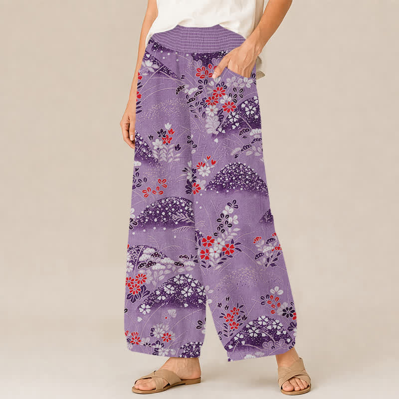 Buddha Stones Dames harembroek met plooien, elastische taille en Taille, in Cotton Hill-bloesempatroon. - image 11