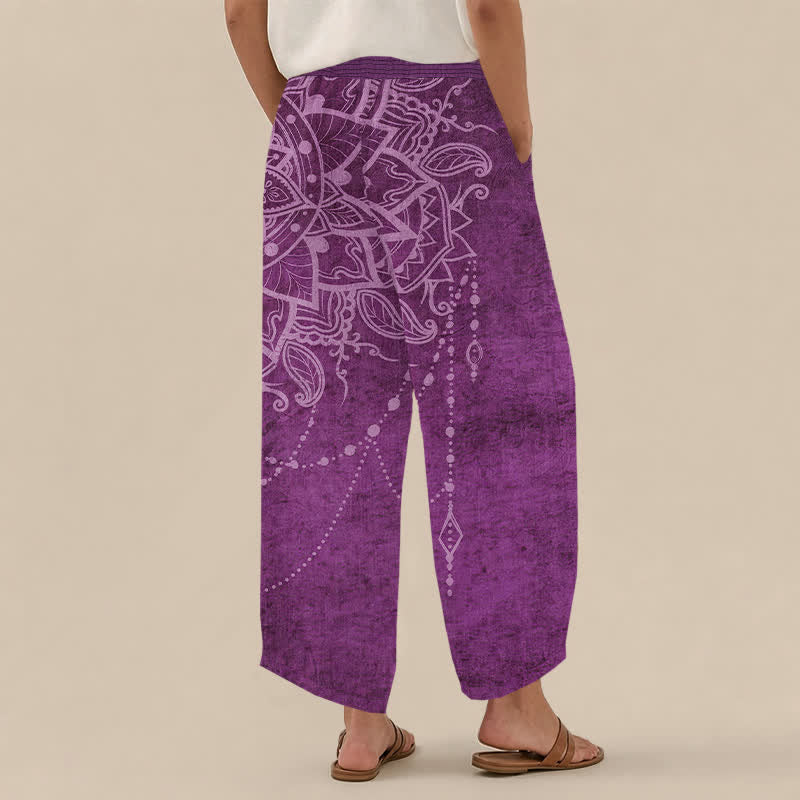 Buddha Stones Katoenen boho dames harembroek met mandala-kralenpatroon, plooien, elastische Taille en Zakken. - image 2