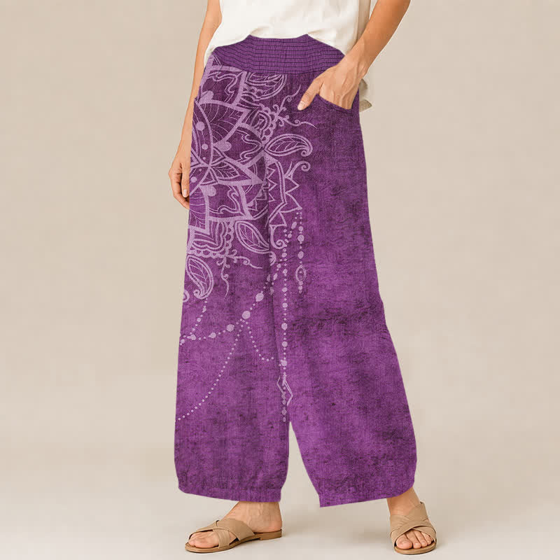 Buddha Stones Katoenen boho dames harembroek met mandala-kralenpatroon, plooien, elastische Taille en Zakken. - image 1