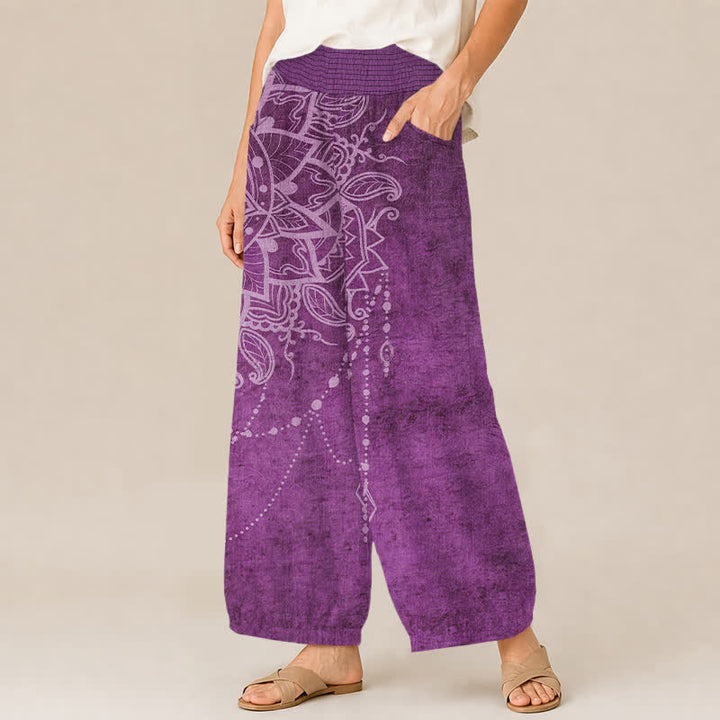 Buddha Stones Katoenen boho dames harembroek met mandala-kralenpatroon, plooien, elastische Taille en Zakken. - image 1