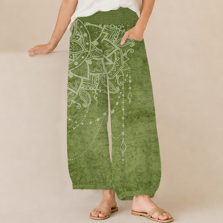 Buddha Stones Katoenen boho dames harembroek met mandala-kralenpatroon, plooien, elastische Taille en Zakken. - Olijfgroen - US16, UK/AU20, EU48 (3XL) - image 6