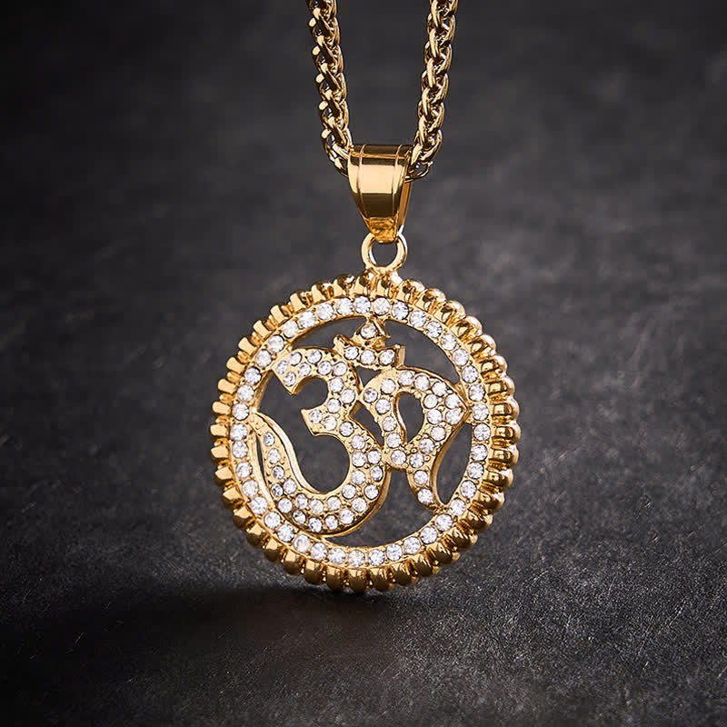 Buddha Stones Titaniumstalen OM-hanger Ketting voor kracht en mindfulness - Goud - image 0
