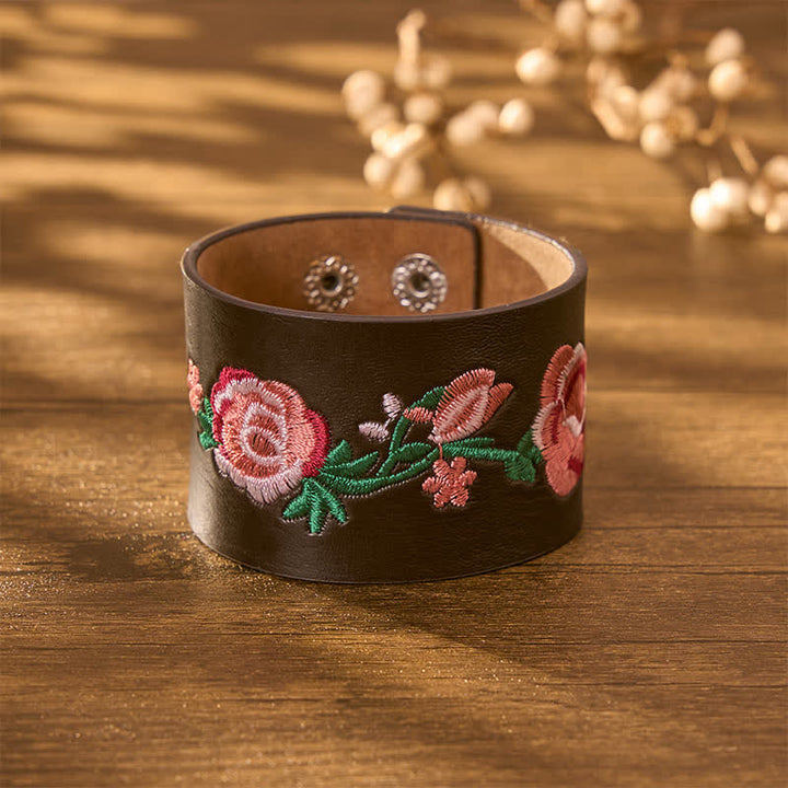 Buddha Stones Armband leren armband met geborduurde rozen en vlinders - image 19
