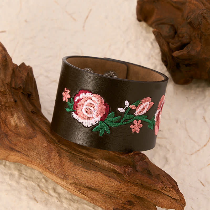 Buddha Stones Armband leren armband met geborduurde rozen en vlinders - image 18