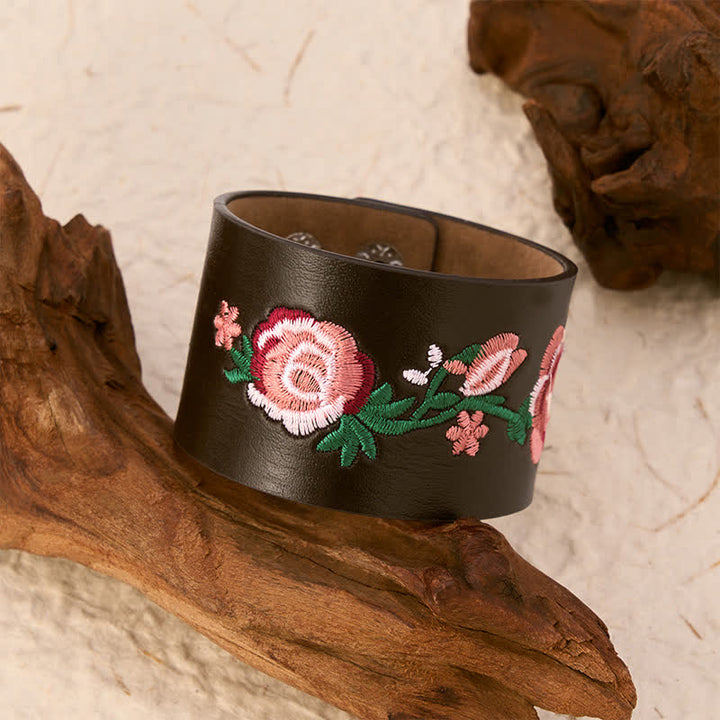 Buddha Stones Armband leren armband met geborduurde rozen en vlinders - image 18
