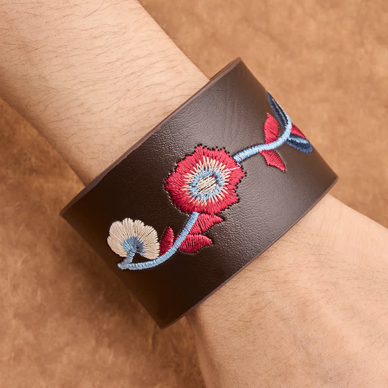 Buddha Stones Armband leren armband met geborduurde rozen en vlinders - image 13