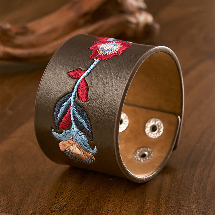 Buddha Stones Armband leren armband met geborduurde rozen en vlinders - image 10