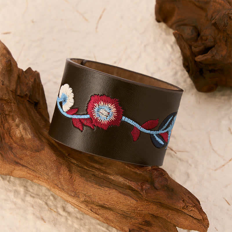Buddha Stones Armband leren armband met geborduurde rozen en vlinders - image 11