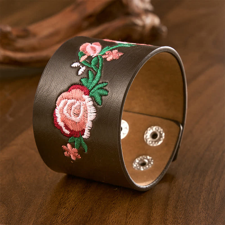 Buddha Stones Armband leren armband met geborduurde rozen en vlinders - image 17