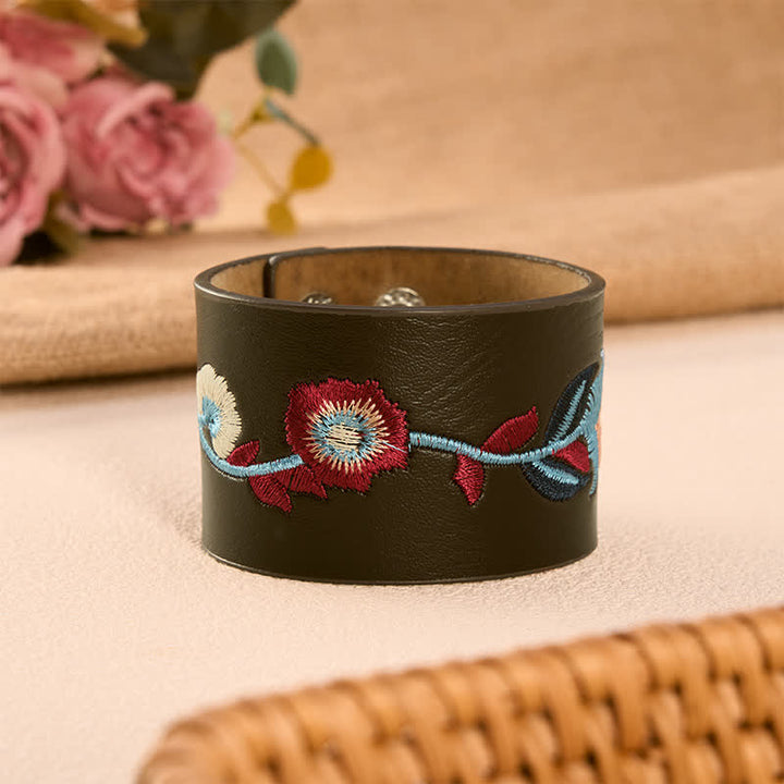 Buddha Stones Armband leren armband met geborduurde rozen en vlinders - Bloeiende wilde bloemen (Polsomtrek: ca. 15-17 cm) - image 9