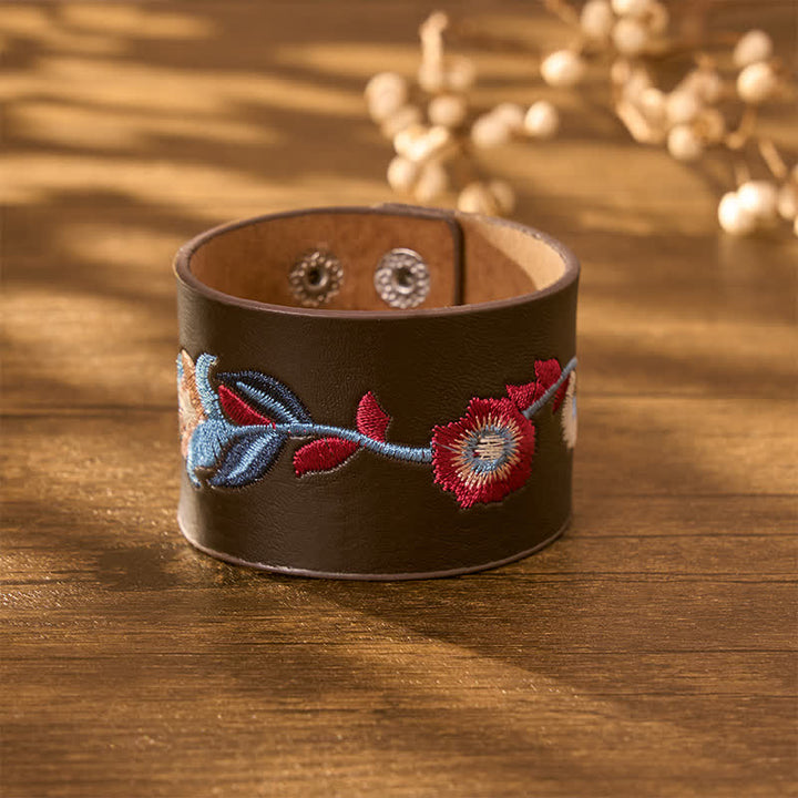 Buddha Stones Armband leren armband met geborduurde rozen en vlinders - image 12