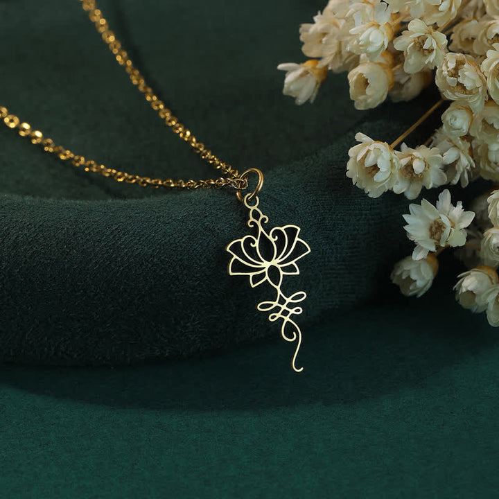 Buddha Stones Holle Lotus Titanium Stalen Beschermings- en Ketting - Goud - image 3