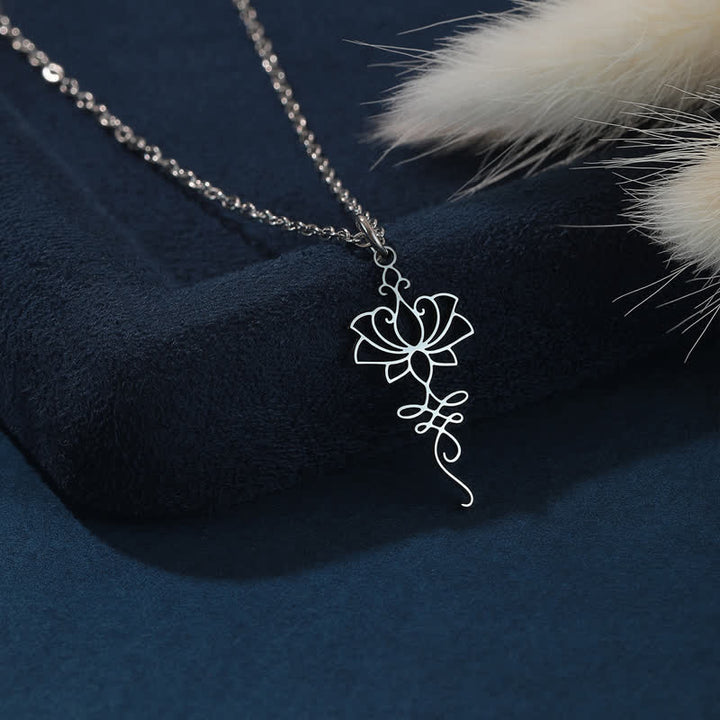 Buddha Stones Holle Lotus Titanium Stalen Beschermings- en Ketting - Zilver - image 0