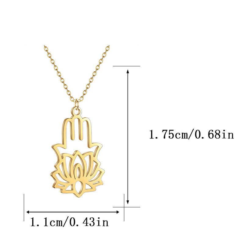 Buddha Stones Ketting met Lotus Hamsa van titaniumstaal - image 9