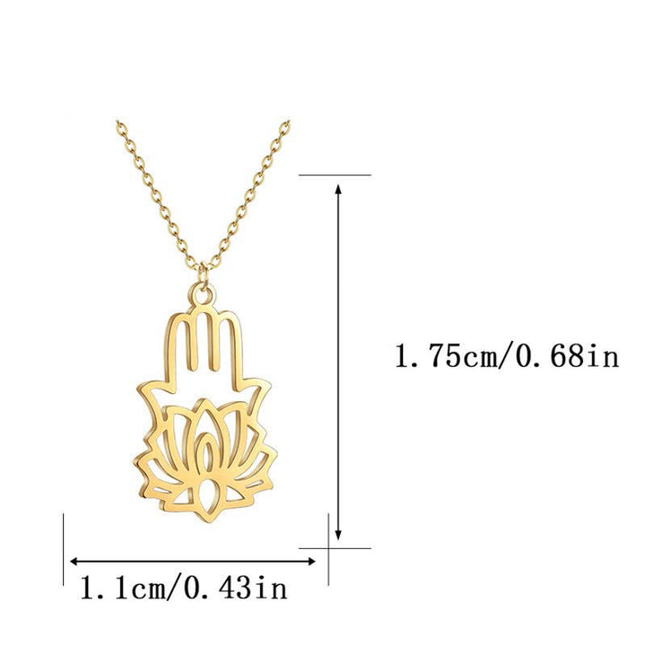 Buddha Stones Ketting met Lotus Hamsa van titaniumstaal - image 9