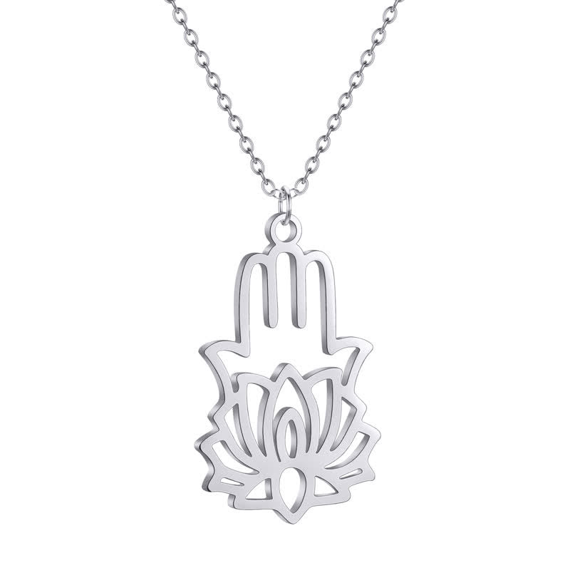 Buddha Stones Ketting met Lotus Hamsa van titaniumstaal - image 2