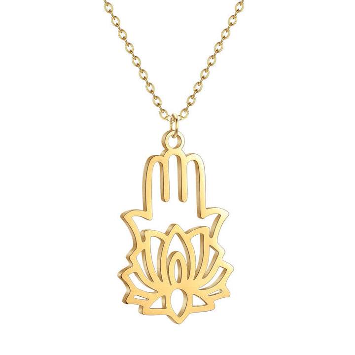 Buddha Stones Ketting met Lotus Hamsa van titaniumstaal - image 5