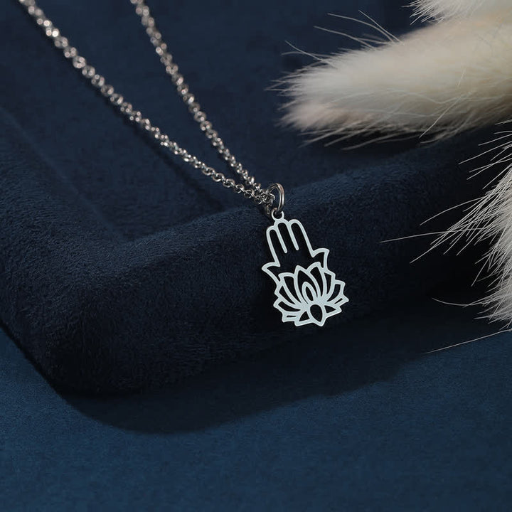 Buddha Stones Ketting met Lotus Hamsa van titaniumstaal - Staal - image 0
