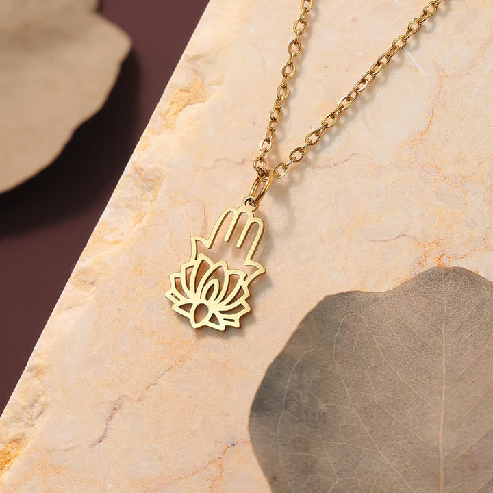 Buddha Stones Ketting met Lotus Hamsa van titaniumstaal - image 4
