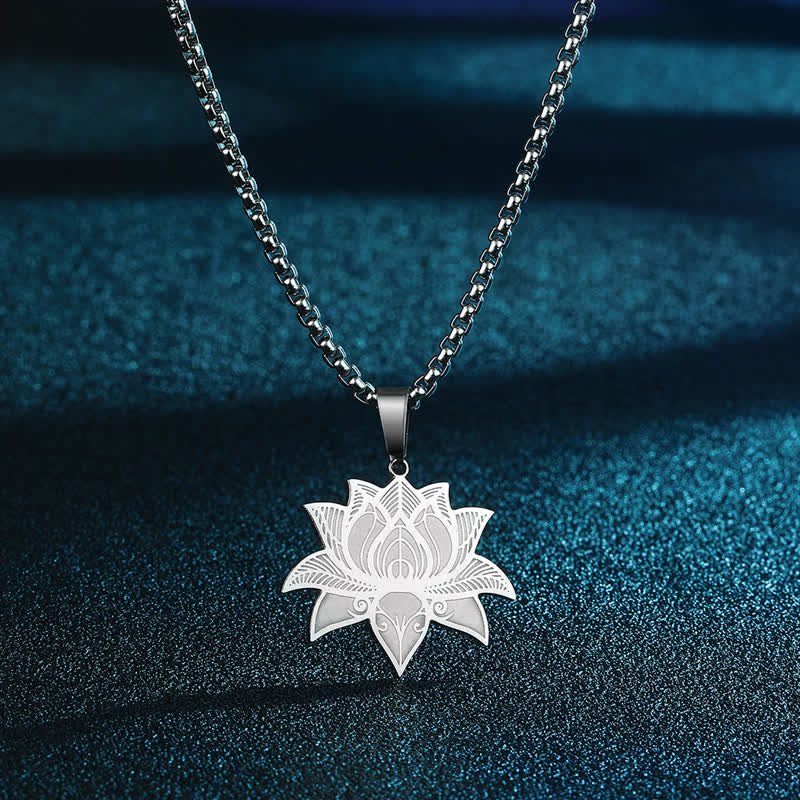 Buddha Stones Meditatie Lotus Titanium Stalen Ketting Beschermings- en Ketting - Staal - image 0