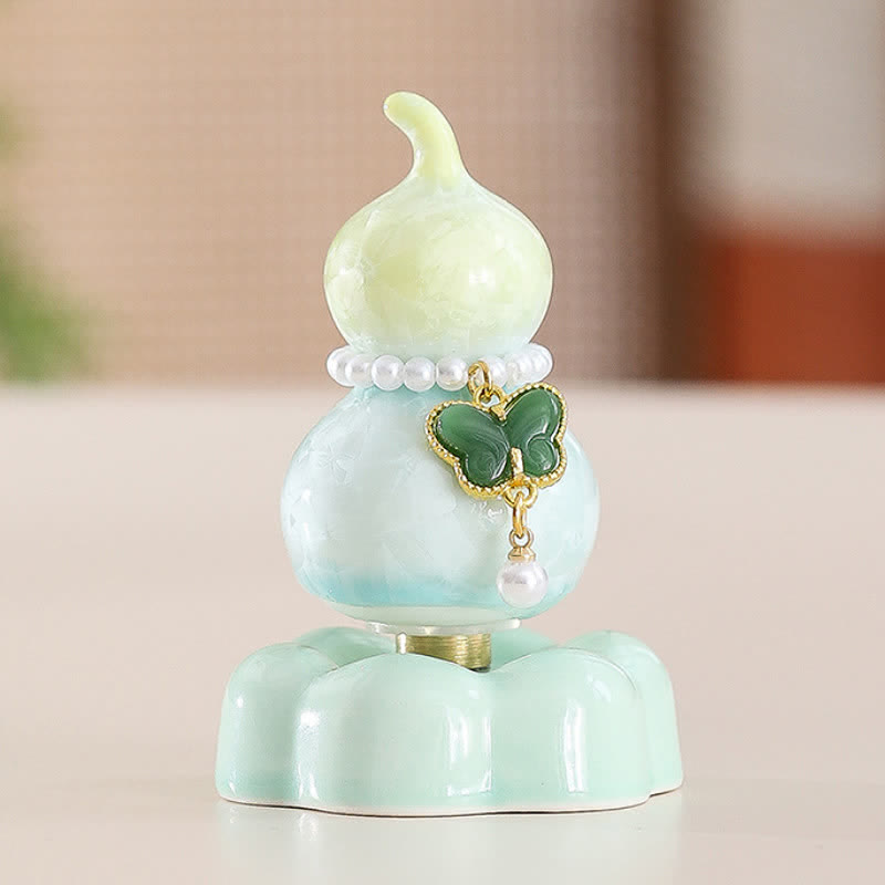 Buddha Stones Keramische vlinderpompoen, draaiend, Mindfulness woondecoratie. - Pompoengeel + donkergroene vlinder + groene basis - image 13