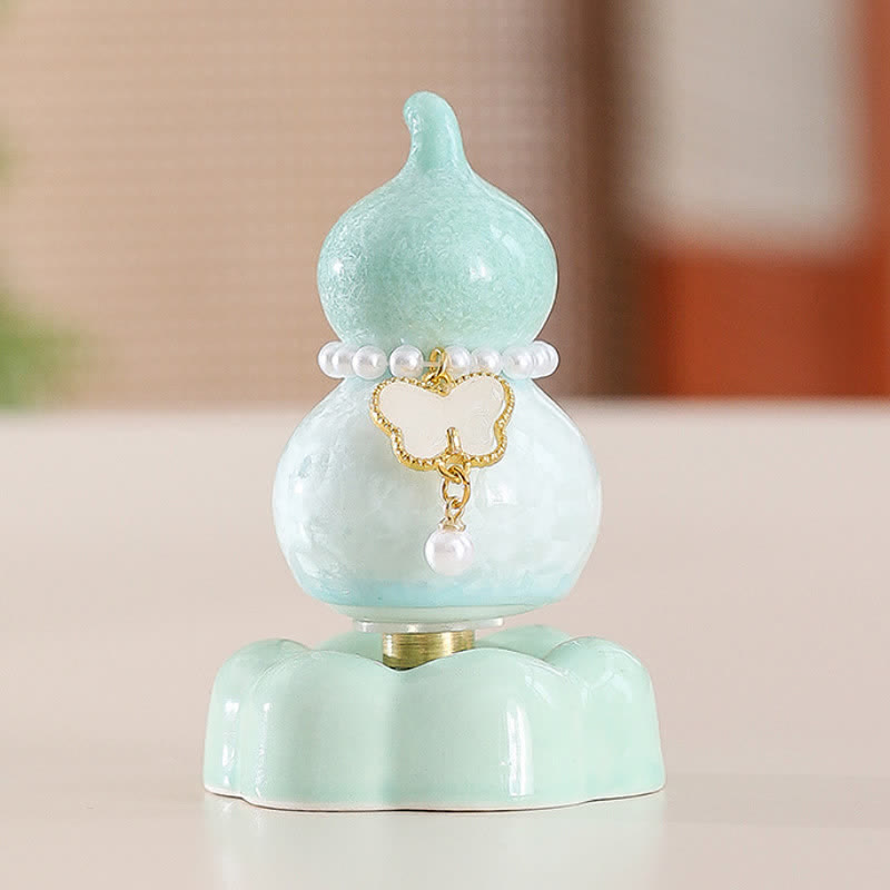 Buddha Stones Keramische vlinderpompoen, draaiend, Mindfulness woondecoratie. - Pompoengroen + witte vlinder + groene basis - image 25