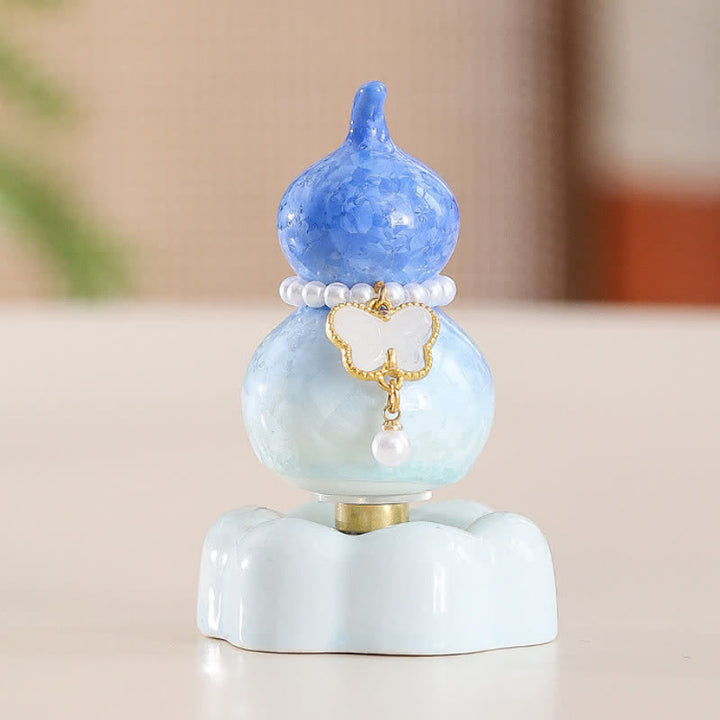 Buddha Stones Keramische vlinderpompoen, draaiend, Mindfulness woondecoratie. - Kalebas donkerblauw + witte vlinder + blauwe basis - image 24